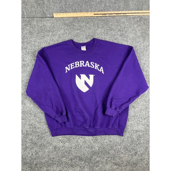 Gildan Sweatshirt Mens 2XL Purple Nebraska Logo Crewneck Pullover Vintage - Picture 2 of 9
